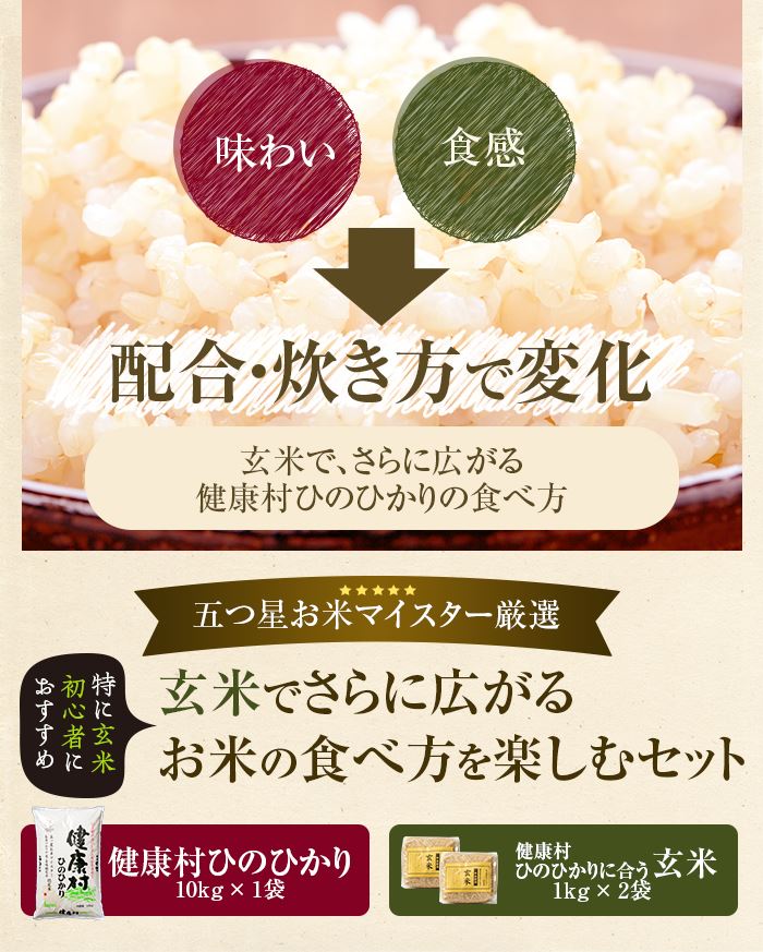 玄米を試してみたいと思っている方に試してほしいお米の食べ方を楽しむセット！「A-805　お米10㎏　と玄米2㎏」